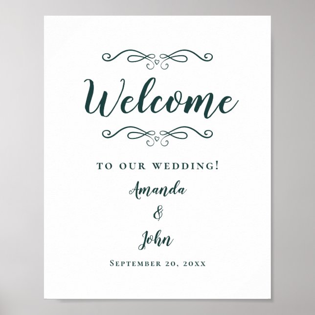 Poster Mariage de bienvenue Élégante calligraphie Emerald (Devant)