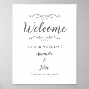 Poster Mariage de bienvenue Élégante calligraphie gris bl