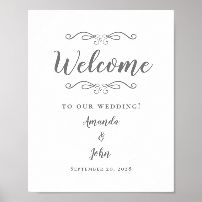 Poster Mariage de bienvenue Élégante calligraphie gris bl (Devant)