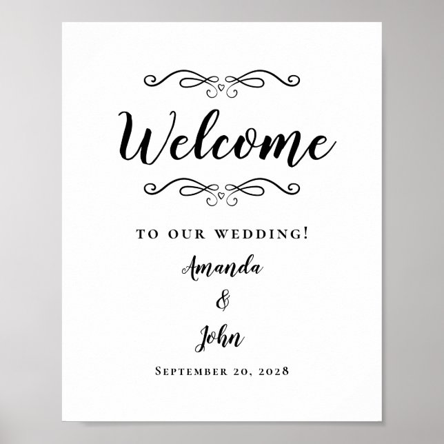 Poster Mariage de bienvenue Élégante calligraphie noir et (Devant)