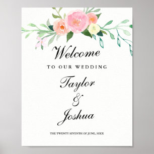 Poster Mariage de bienvenue Fleur sauvage d'aquarelle