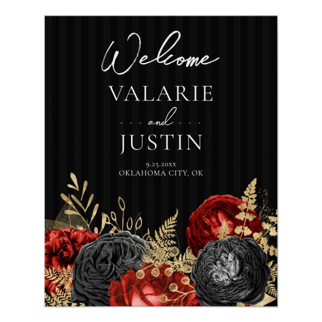 Poster Mariage de bienvenue gothique rouge et noir (Devant)