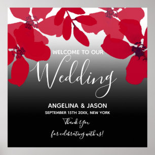 Poster Mariage de bienvenue rouge floral