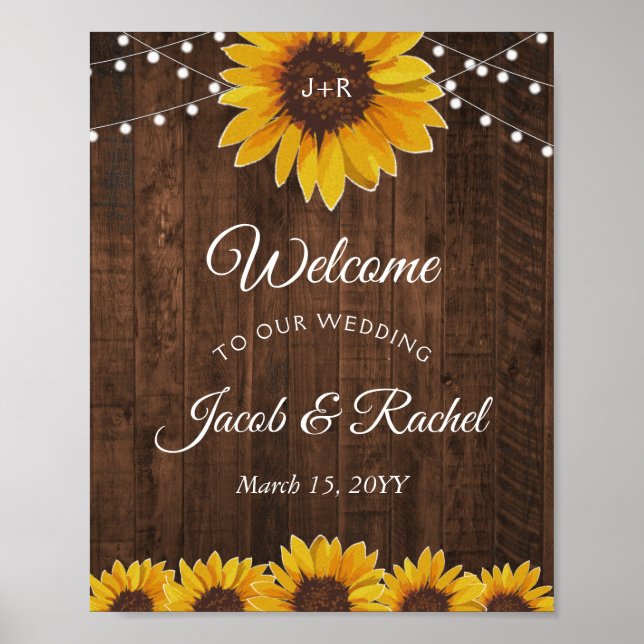 Poster Mariage de bienvenue Rustique Sunflower (Devant)