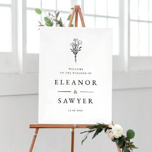 Poster Mariage de bouquet de fleurs minimaliste noir