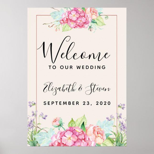 Poster Mariage de cadre Floral rose moderne (Devant)