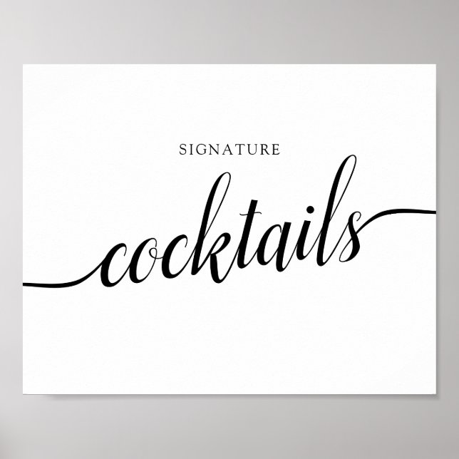 Poster Mariage de calligraphie noir et blanc "Cocktails" (Devant)