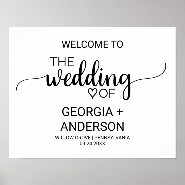 Poster Mariage de calligraphie noire simple Bienvenue (Devant)