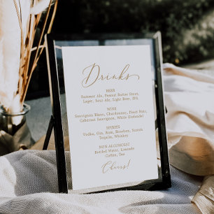 Poster Mariage de calligraphie or Delicy Boire Menu Signe