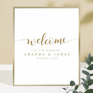 Poster Mariage de calligraphie or moderne simple Accueil