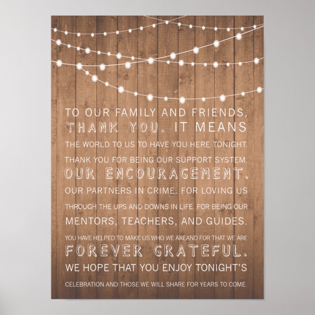 Poster Mariage de céréales de bois merci signe rustique (Devant)