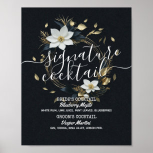 Poster Mariage de courge d'or Floral Signature Boisson Me