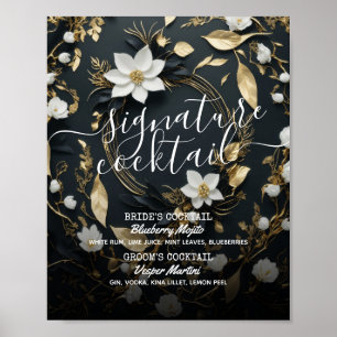 Poster Mariage de courge d'or Floral Signature Boisson Me