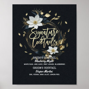 Poster Mariage de courge d'or Floral Signature Boisson Me
