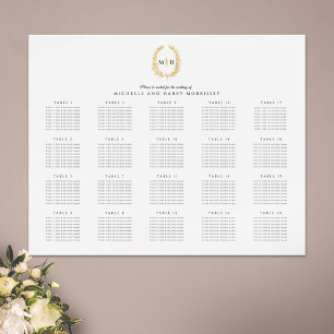 Poster Mariage de couronne ovale or 20 tables