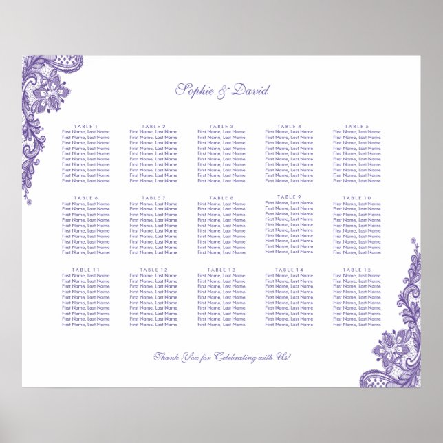 Poster Mariage de dentelle ultra violet chic (Devant)