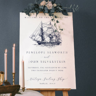 Poster Mariage de destination élégant vintage nautique