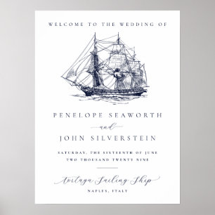 Poster Mariage de destination élégant vintage nautique