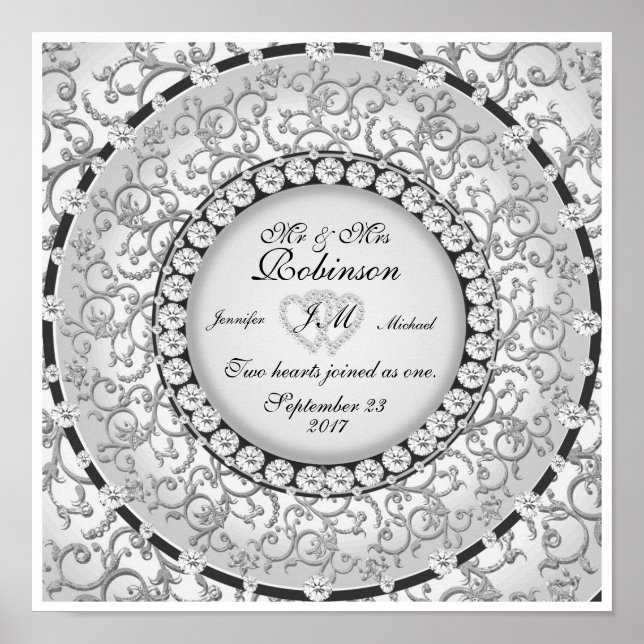 Poster Mariage de deux coeurs Monogramme Motif (Devant)