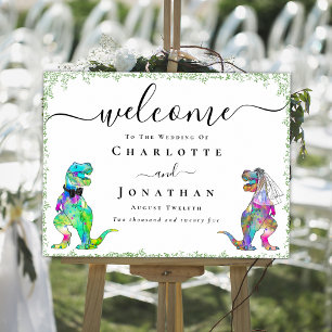 Poster Mariage de dinosaures colorés mariée et marié Bien