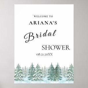Poster Mariage de forêt de pins d'aquarelle