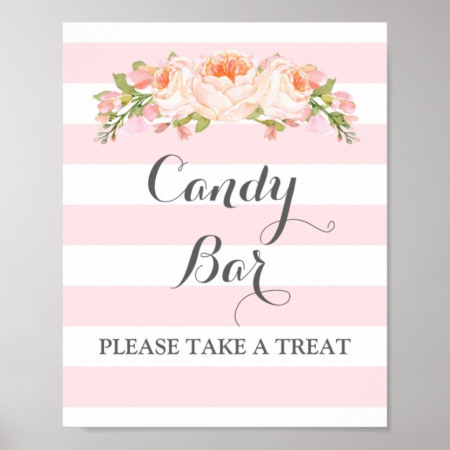 Poster Mariage de la barre de bonbons Signal Fleurs roses (Devant)