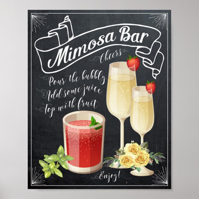 Poster Mariage de la barre Mimosa Signal rose jaune BBQ (Devant)