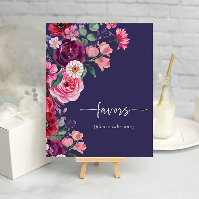 Poster Mariage de la Marine Floral Faveurs (Navy Blue Floral Favors Wedding Poster by Painted Paperie
)