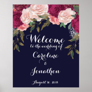 Poster Mariage de la Marine signe de bienvenue florale bo