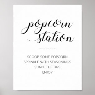 Poster Mariage de la station Popcorn Script Black moderne