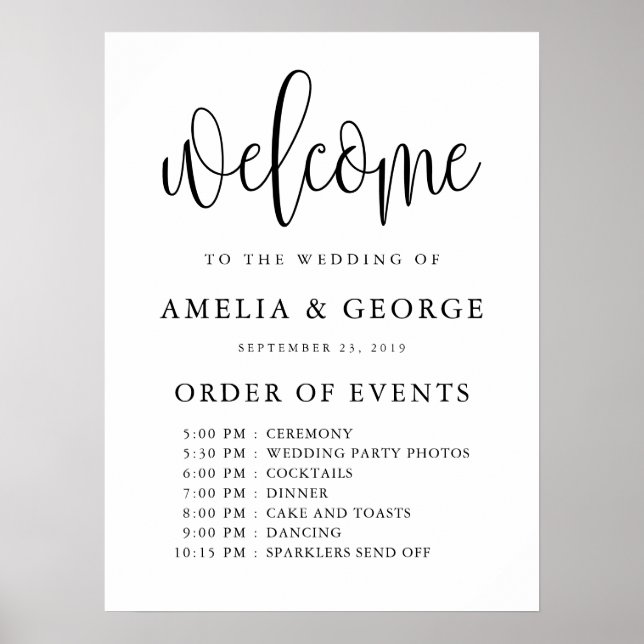 Poster Mariage de l'ordre des événements de bienvenue (Devant)