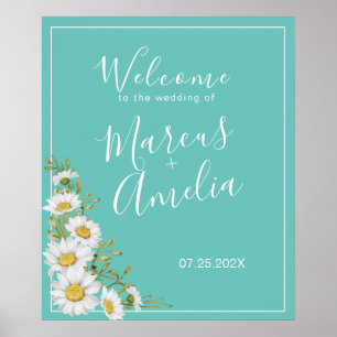 Poster Mariage de marguerites Turquoises et blanches