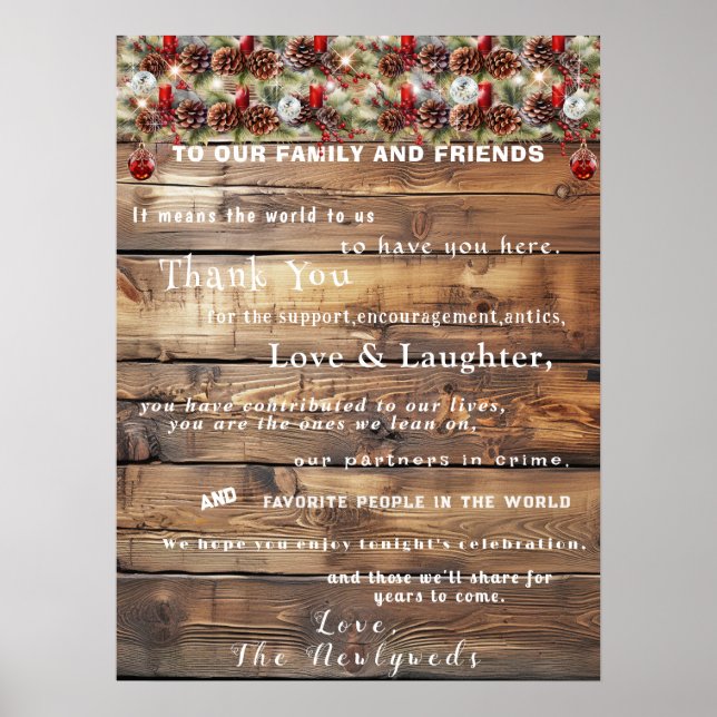 Poster Mariage de Noël Pin de Bois Rustique Ornements (Devant)