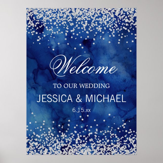 Poster Mariage de Parties scintillant en argent de couleu (Devant)