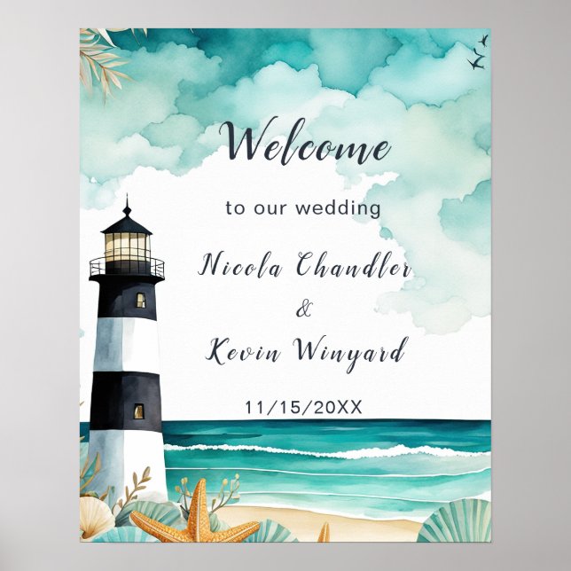 Poster Mariage de phare nautique (Devant)