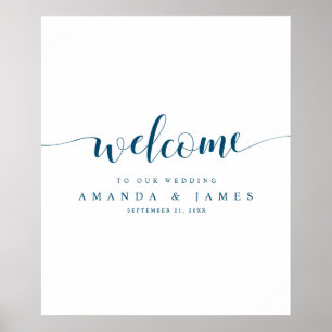 Poster Mariage de script bleu simple Bienvenue