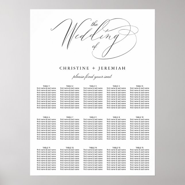 Poster Mariage de script moderne noir blanc élégant Siège (Devant)