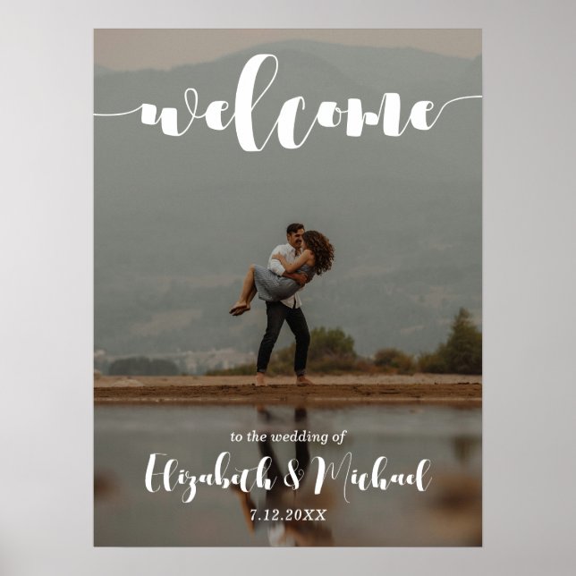 Poster Mariage de script moderne photo de bienvenue (Devant)