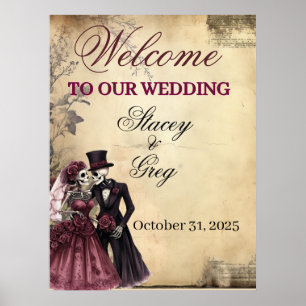 Poster Mariage de squelette gothique rustique