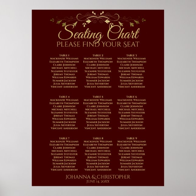Poster Mariage de table Auburn Brown & Gold 9 (Devant)
