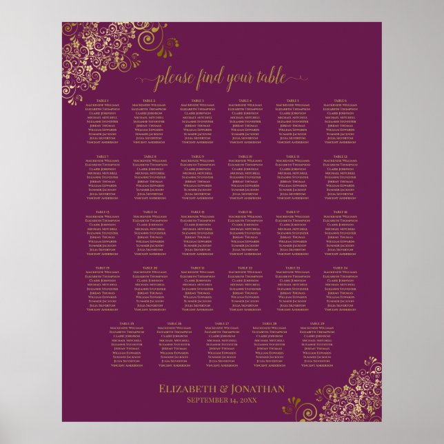 Poster Mariage de table Gold 29 Cassis violet Cassis (Devant)