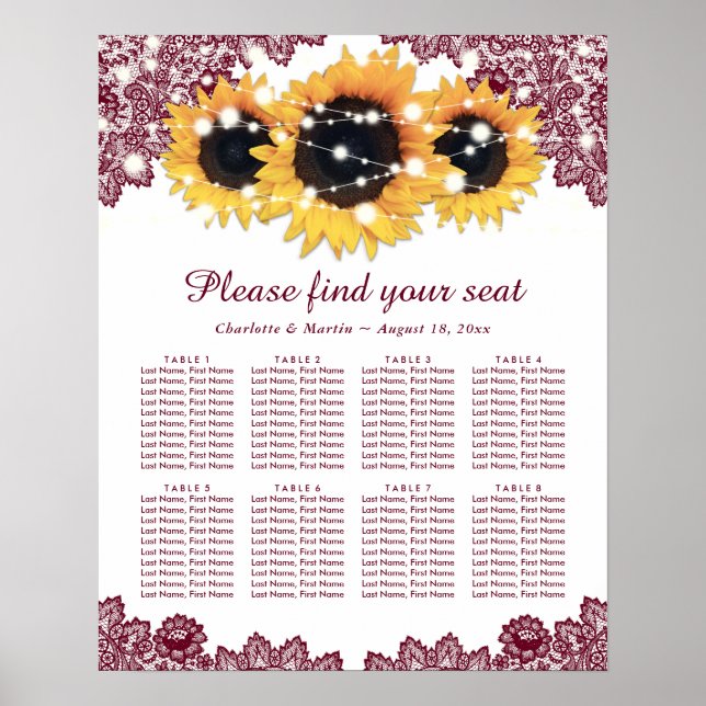 Poster Mariage de tournesol de Bourgogne rustique Graphiq (Devant)