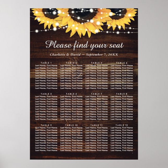 Poster Mariage de tournesol en bois et dentelle Graphique (Devant)