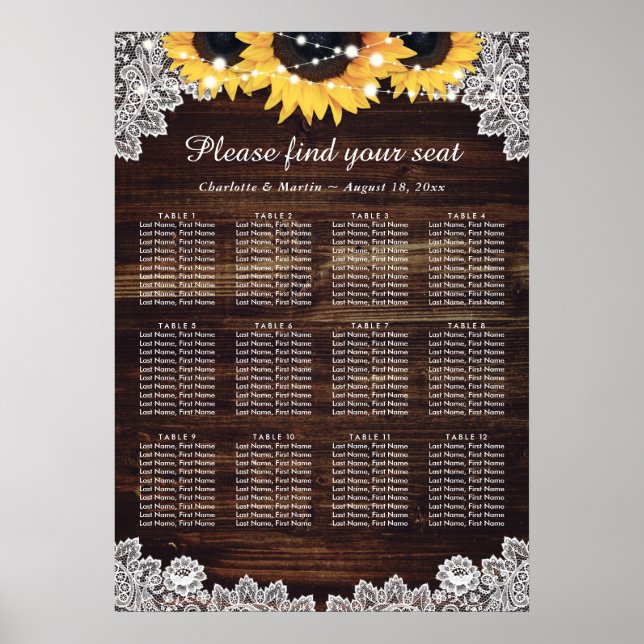 Poster Mariage de tournesol rustique en bois Graphique 12 (Devant)