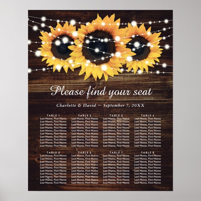 Poster Mariage de tournesol rustique en bois Graphique 8 (Devant)