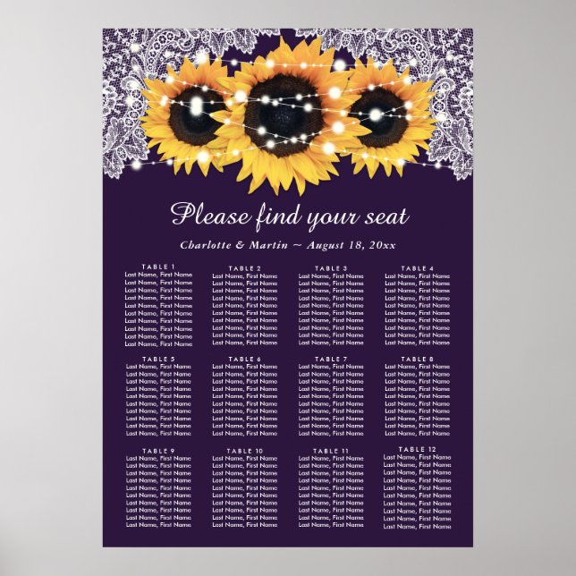 Poster Mariage de tournesol violet rustique Graphique 12 (Devant)