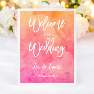 Poster Mariage de typographie d'aquarelle rose orange mod