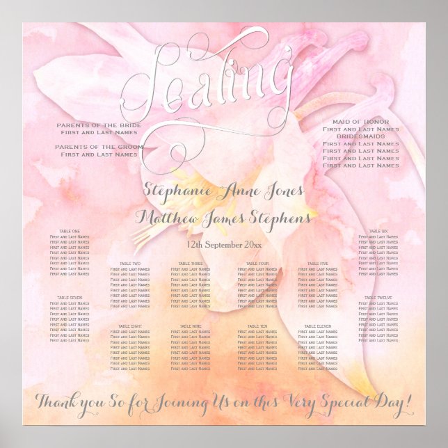 Poster Mariage D'EAU DE COLUMBINE ROSE COULEUR FLEURS (Devant)