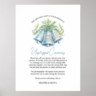 Poster Mariage débranché aquarelle cloches en argent
