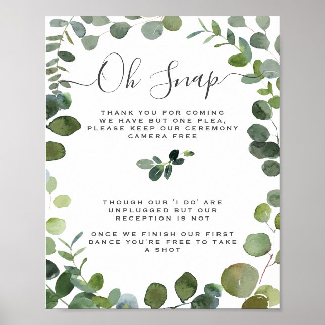 Poster Mariage débranché Eucalyptus à script chic (Devant)